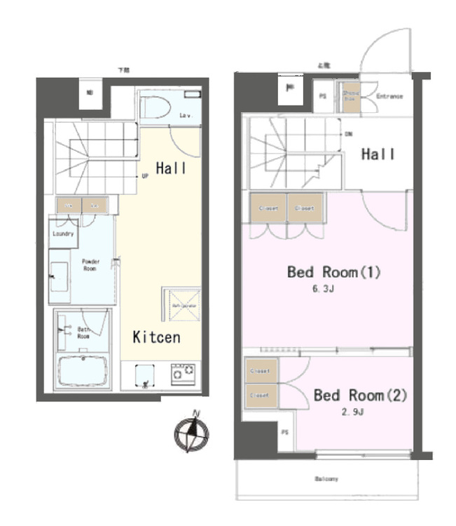 その他 2K、専有面積47.68m2、バルコニー面積3.46m2