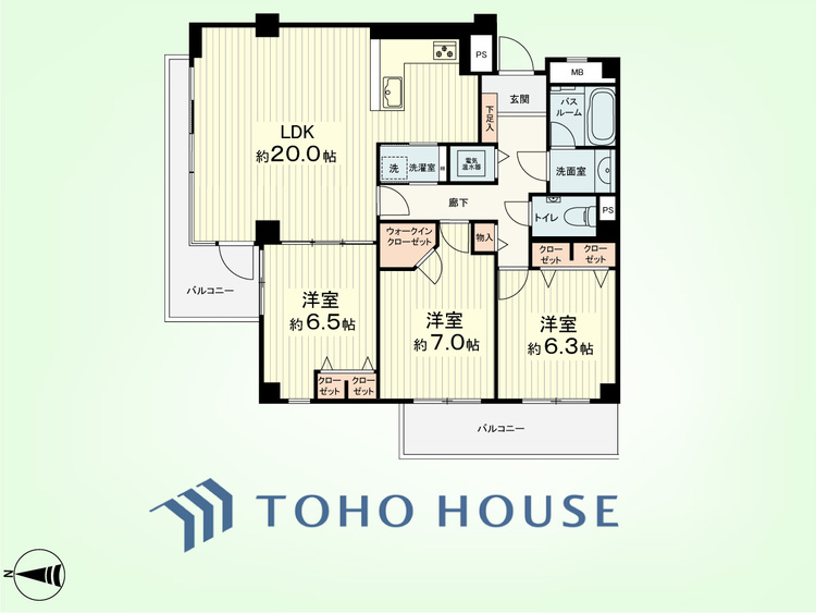 間取り 3LDK　専有面積89.46平米、バルコニー面積13.53平米