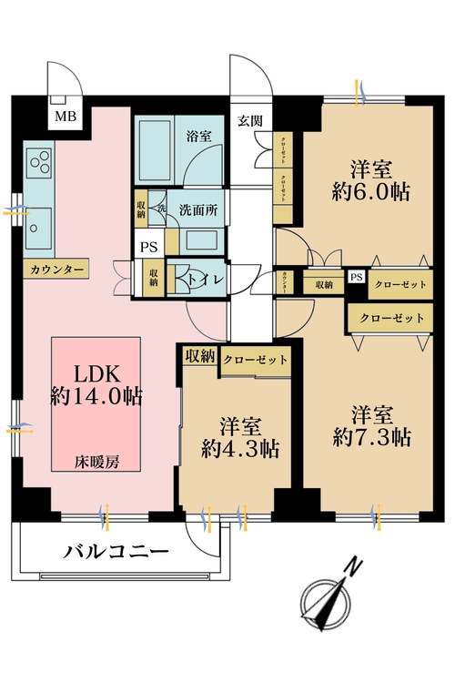 その他 3LDK、専有面積75.16m2、バルコニー面積6.52m2