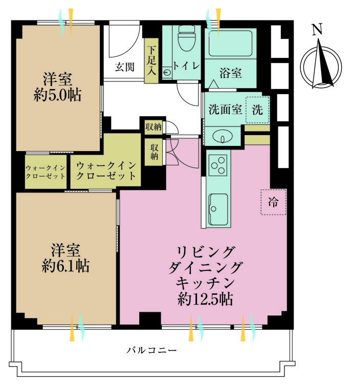 その他 2LDK、専有面積61.24m2、バルコニー面積9.37m2