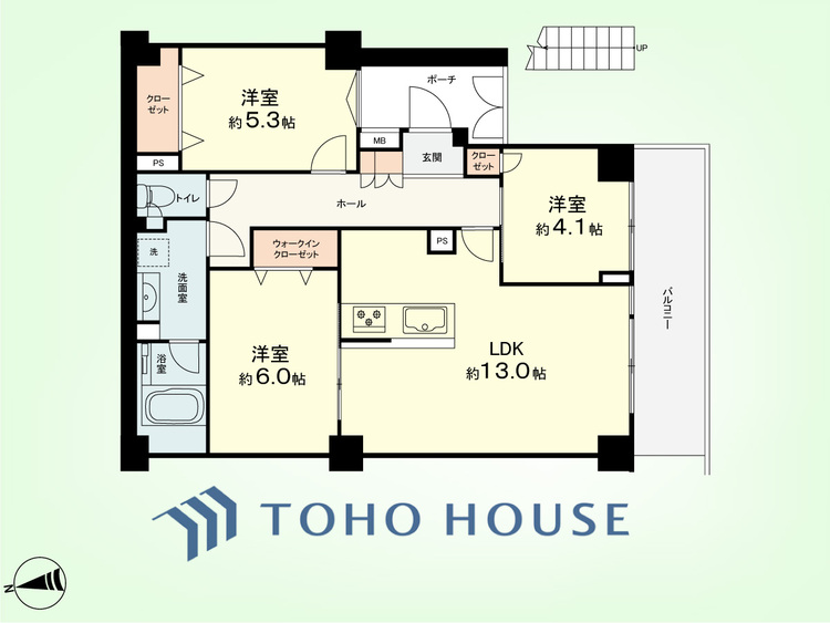 間取り 3LDK　専有面積67.65平米、バルコニー面積9平米