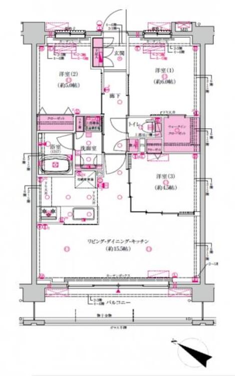 間取り オートロックや防犯カメラなど、防犯性能が高められています