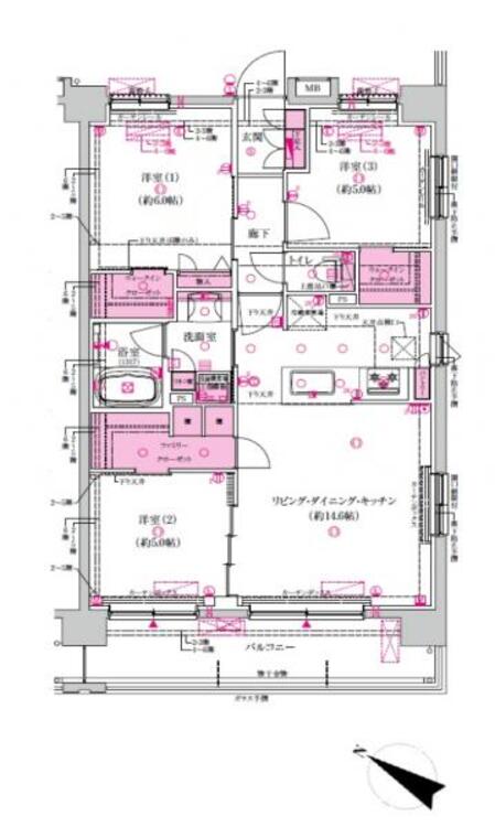 間取り オートロックや防犯カメラなど、防犯性能が高められています