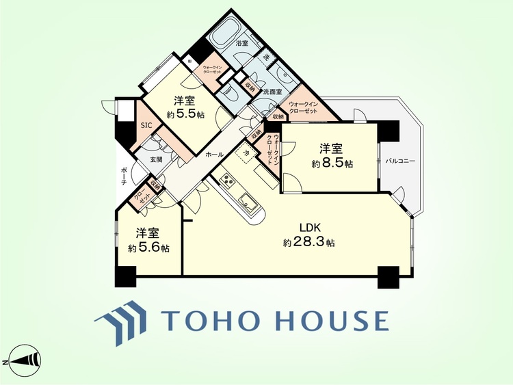 間取り 3LDK　専有面積114.56平米、バルコニー面積10.73平米