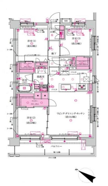 間取り オートロックや防犯カメラなど、防犯性能が高められています