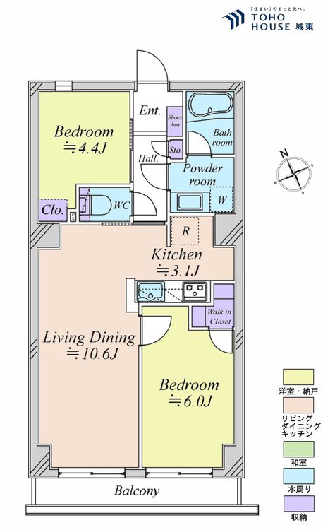 間取り ２ＬＤＫ、専有面積５０．８７平米、バルコニー面積５．２平米