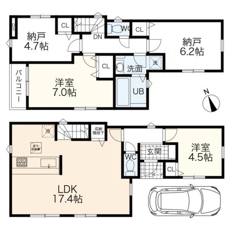 間取り 間取図　２ＬＤＫ＋２Ｓ（納戸）