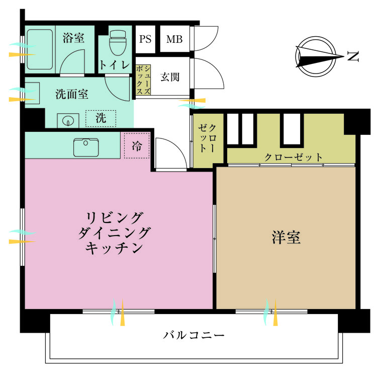 その他 2LDK、専有面積51.66m2、バルコニー面積14.28m2
