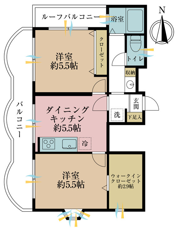 その他 2DK、専有面積48.72m2、バルコニー面積10.84m2