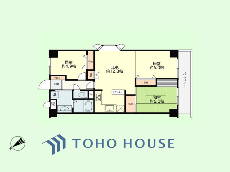 間取り 3LDK　専有面積66.00平米、バルコニー面積7.20平米