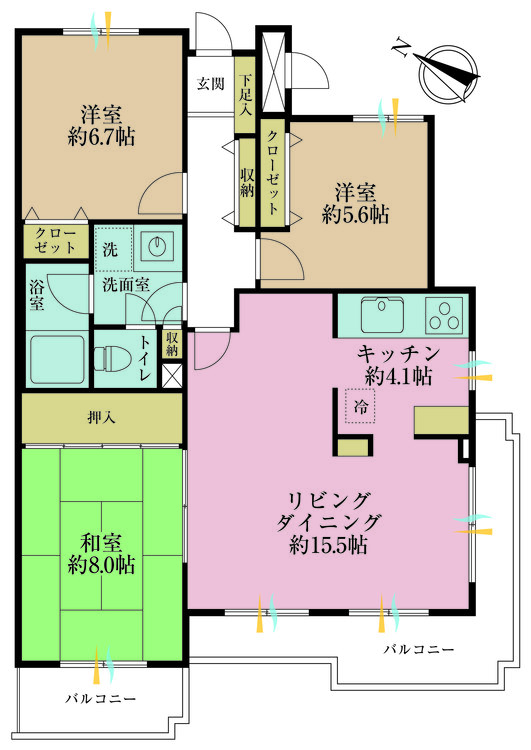 その他 3LDK、専有面積87.97m2、バルコニー面積15.43m2