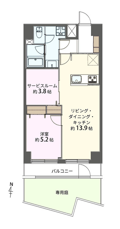 その他 1LDK+S（納戸）、専有面積51.84m2、バルコニー面積5.4m2