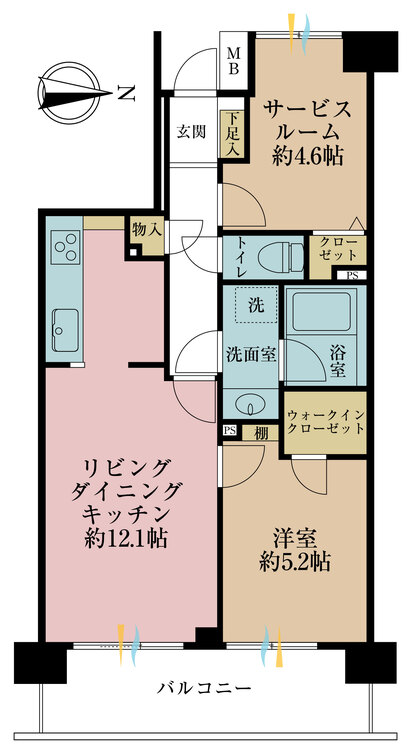 その他 1LDK+S（納戸）、専有面積51.26m2、バルコニー面積8.4m2