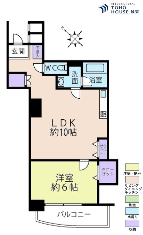 間取り １ＬＤＫ、専有面積４１．２５平米、バルコニー面積５．２２平米