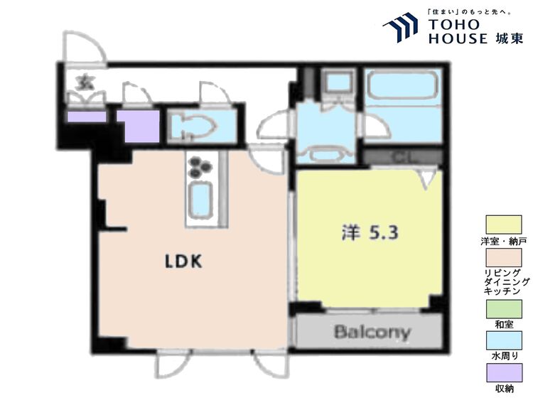 間取り １ＬＤＫ、専有面積４１．２９平米、バルコニー面積３．７５平米