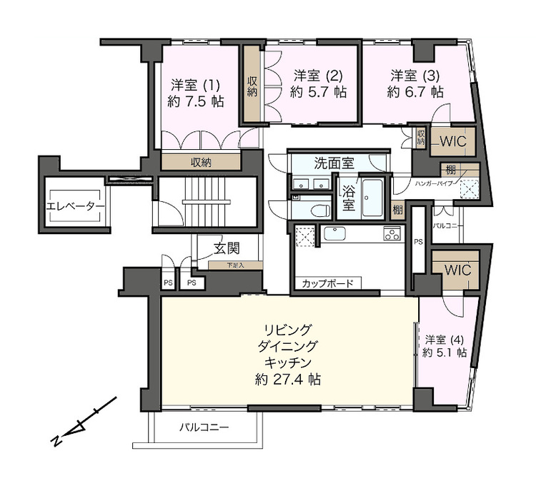 その他 4LDK、専有面積124.69m2、バルコニー面積4.38m2