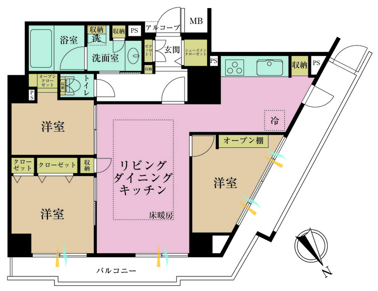 その他 3LDK、専有面積64.39m2、バルコニー面積19.3m2