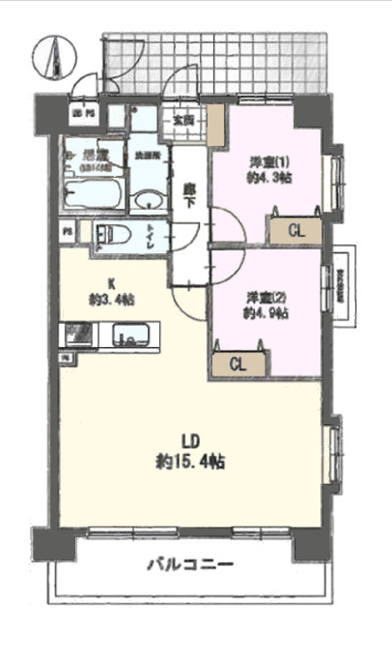 その他 2LDK、価格4280万円、専有面積61.38m2、バルコニー面積9.3m2