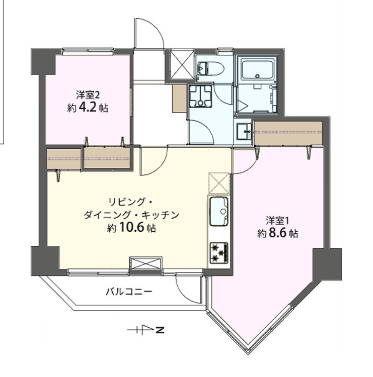 その他 2LDK、専有面積53.14m2、バルコニー面積4.2m2