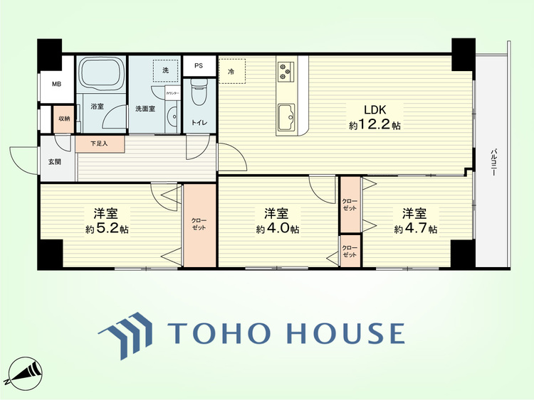間取り 3LDK　専有面積63.25平米、バルコニー面積5.50平米