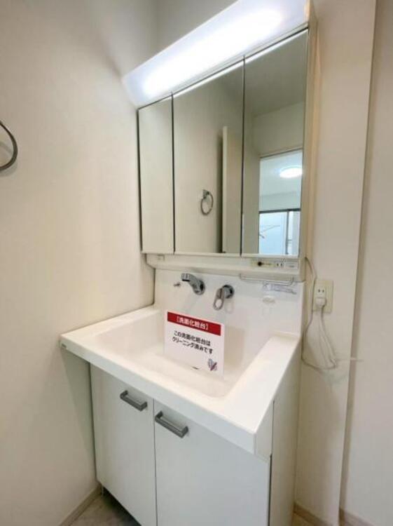 洗面 鏡面裏が収納となっており小物もすっきりと収納できる洗面台 