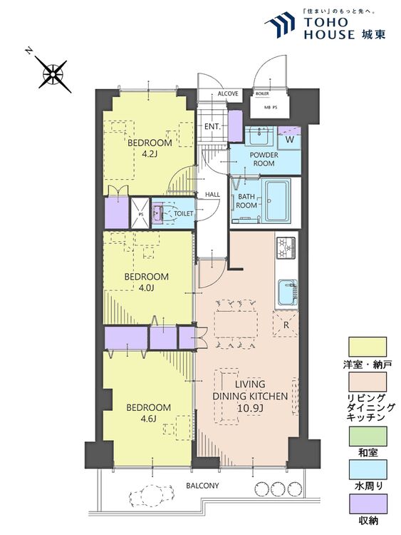 間取り ３ＬＤＫ、専有面積５４．５平米、バルコニー面積６．１６平米