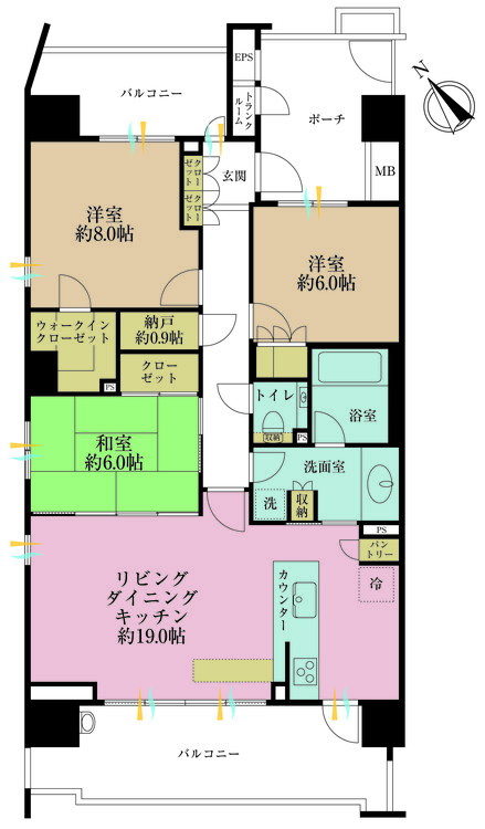 その他 3LDK、専有面積91.68m2、バルコニー面積25.42m2