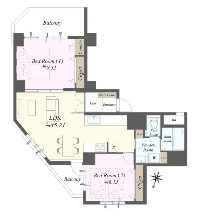 その他 2LDK、専有面積63.39m2、バルコニー面積10.55m2