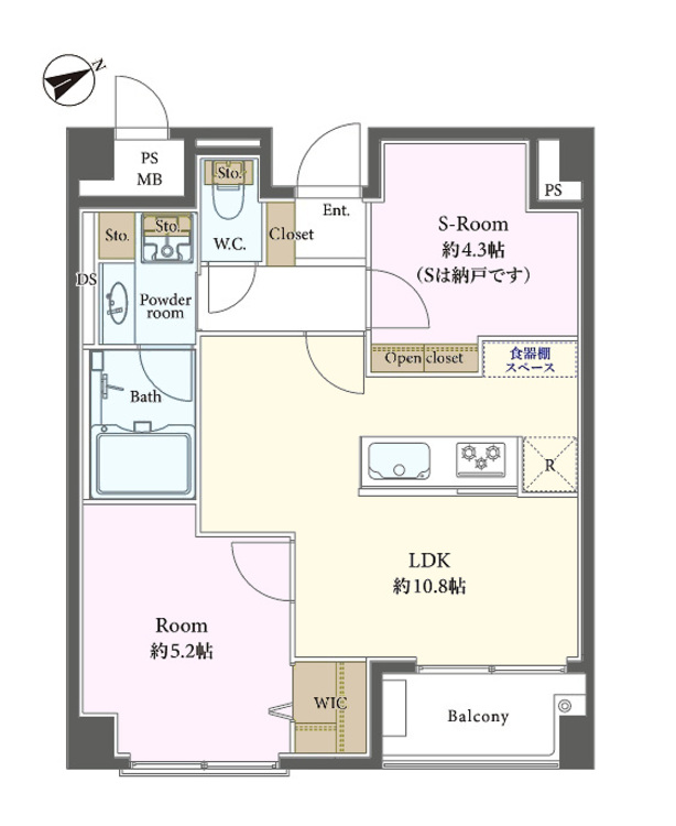 その他 1LDK+S（納戸）、専有面積47.41m2、バルコニー面積3.24m2