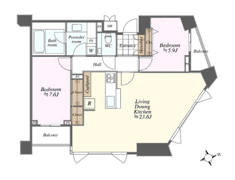 その他 2LDK、専有面積84.44m2、バルコニー面積4.68m2