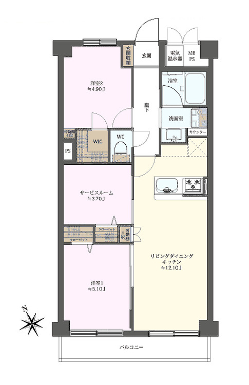 その他 2LDK+S（納戸）、専有面積58.32m2、バルコニー面積5.4m2