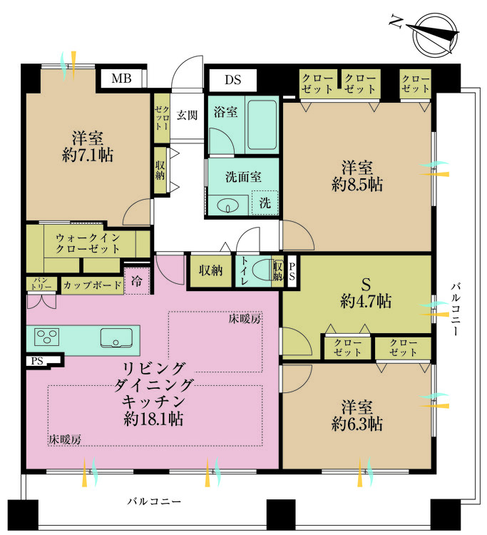 その他 3LDK+S（納戸）、専有面積100.45m2、バルコニー面積40.47m2
