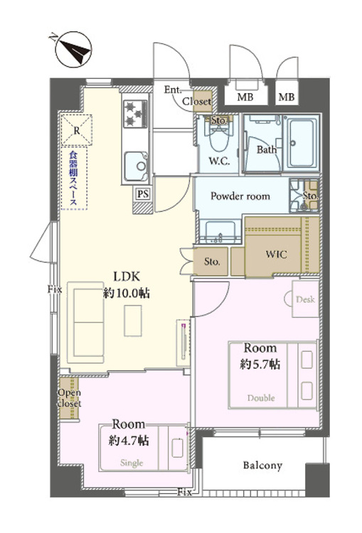 その他 2LDK、専有面積47.66m2、バルコニー面積3.38m2