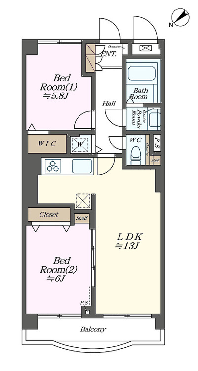 その他 2LDK、専有面積58.32m2、バルコニー面積6.48m2