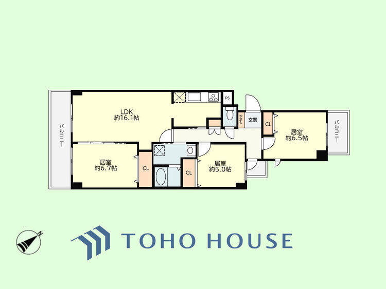 間取り 3LDK　専有面積78.12平米、バルコニー面積13.54平米