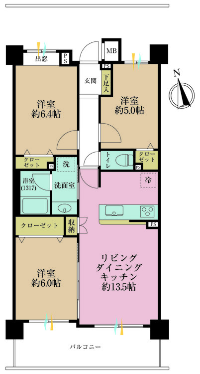 その他 3LDK、専有面積66.62m2、バルコニー面積11.3m2