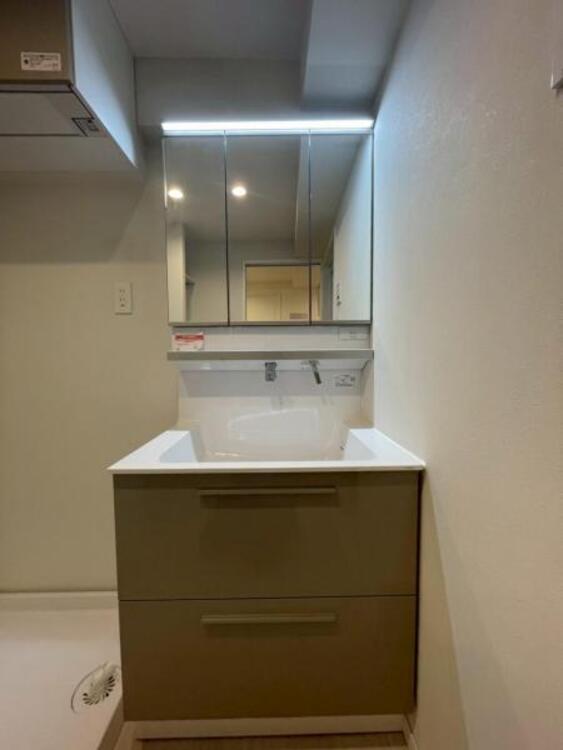 洗面 鏡面裏が収納となっており小物もすっきりと収納できる洗面台 