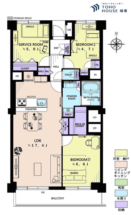 間取り ３ＬＤＫ、専有面積７８平米、バルコニー面積７．５４平米