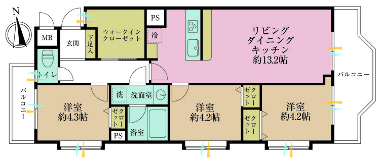 その他 3LDK、専有面積63m2、バルコニー面積10.95m2