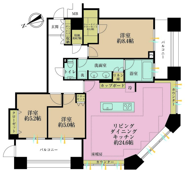 その他 3LDK、専有面積104.6m2、バルコニー面積15.26m2