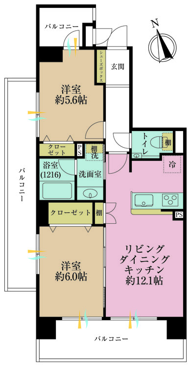 その他 2LDK、専有面積55.21m2、バルコニー面積25.1m2
