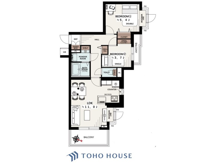 間取り 【house the light is illuminat】採光と風　家事導線も比較的良好で、風通しの良さで過ごしやすい麗(うら)らかな気分にさせてくれるリビング