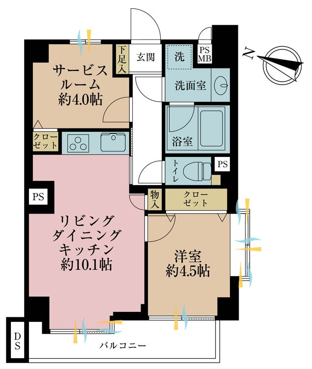その他 1LDK+S（納戸）、専有面積45.2m2、バルコニー面積5.42m2