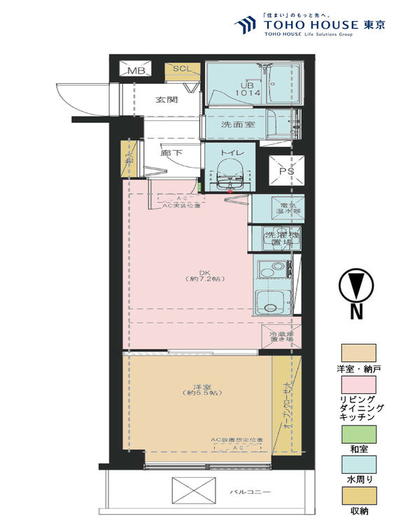 間取り 1DK、専有面積30m2、バルコニー面積2.4m2