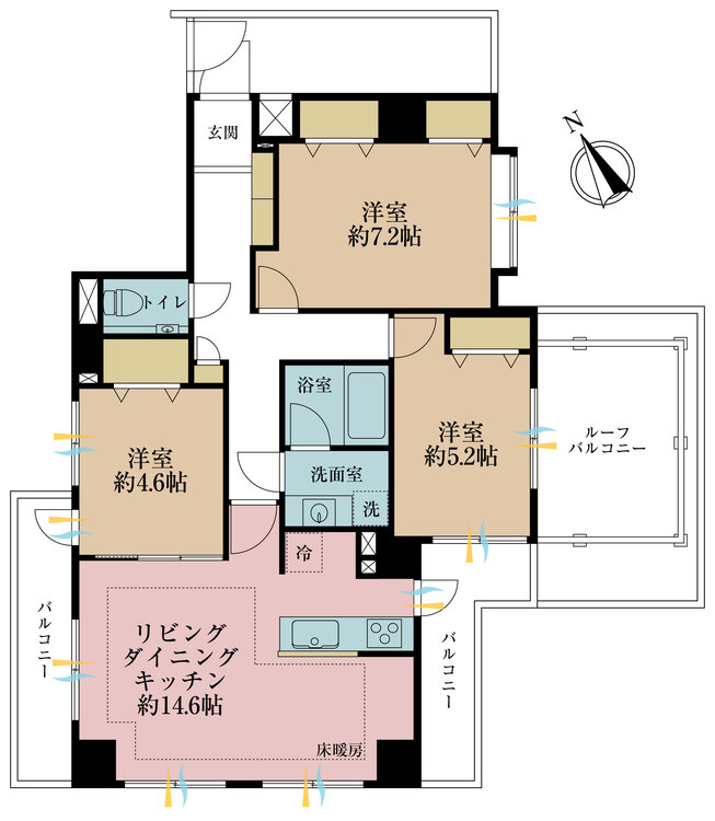 その他 3LDK、専有面積76.1m2、バルコニー面積10.72m2