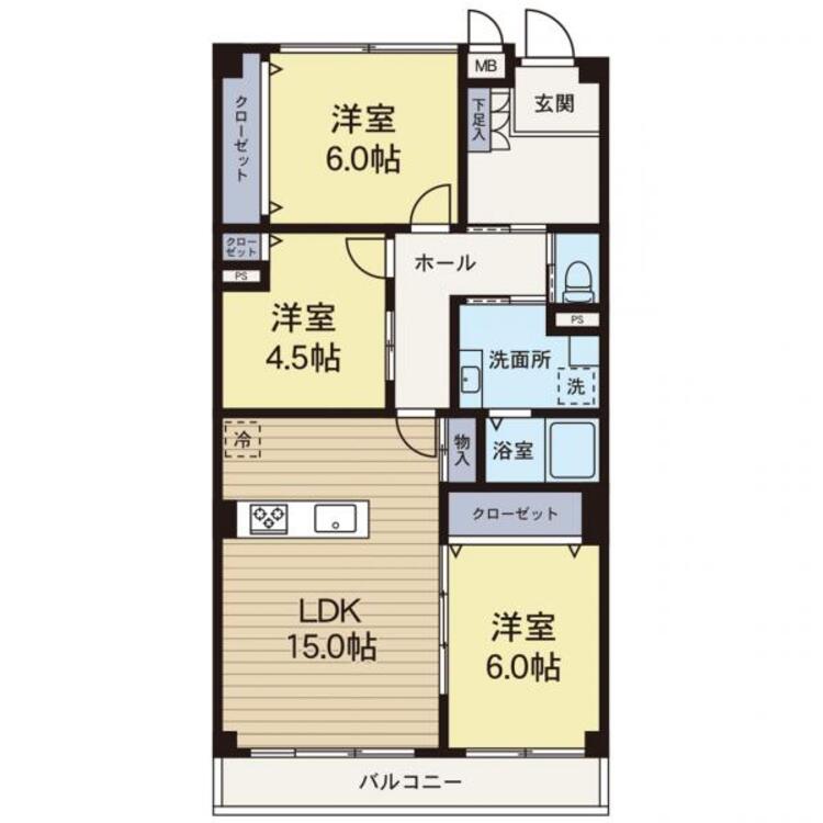 間取り 【間取り図】広々とした3LDKの間取りです。