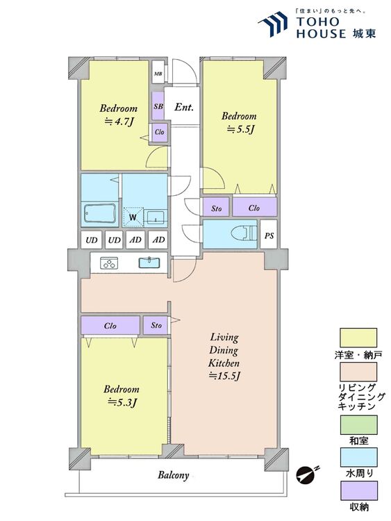 間取り ３ＬＤＫ、専有面積７１．１６平米、バルコニー面積７．２平米