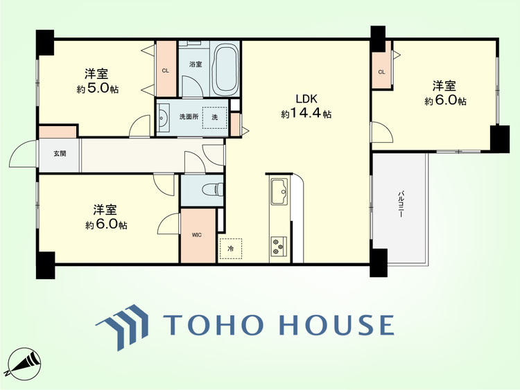 間取り 3LDK　専有面積68.70平米、バルコニー面積4.80平米