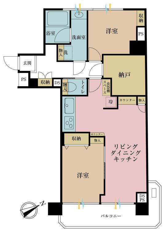 その他 2LDK+S（納戸）、専有面積54.96m2、バルコニー面積6.98m2