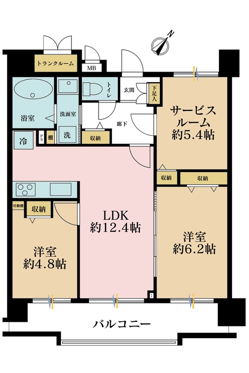 その他 2LDK+S（納戸）、専有面積62.8m2、バルコニー面積10.68m2